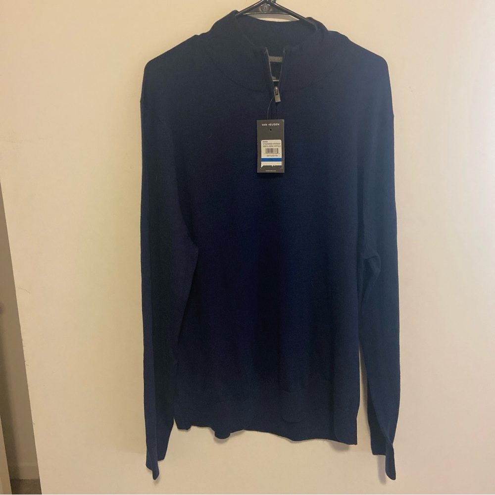Van Heusen Sweater Men's XL Blue Knitted  1/4 Zip Long Sleeve Mock Neck NWT